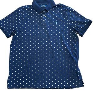 Polo Ralph Lauren Classic Fit Blue Polka Dot Mens Large Short Sleeve Polo Shirt